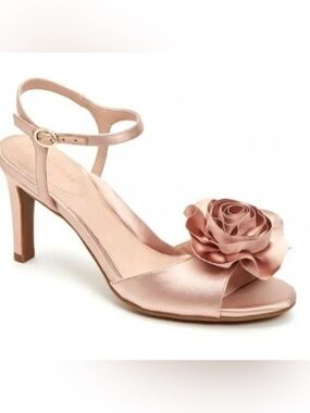 Taryn Rose Rose Gold Satin Open-Toe Sandal with Rosette